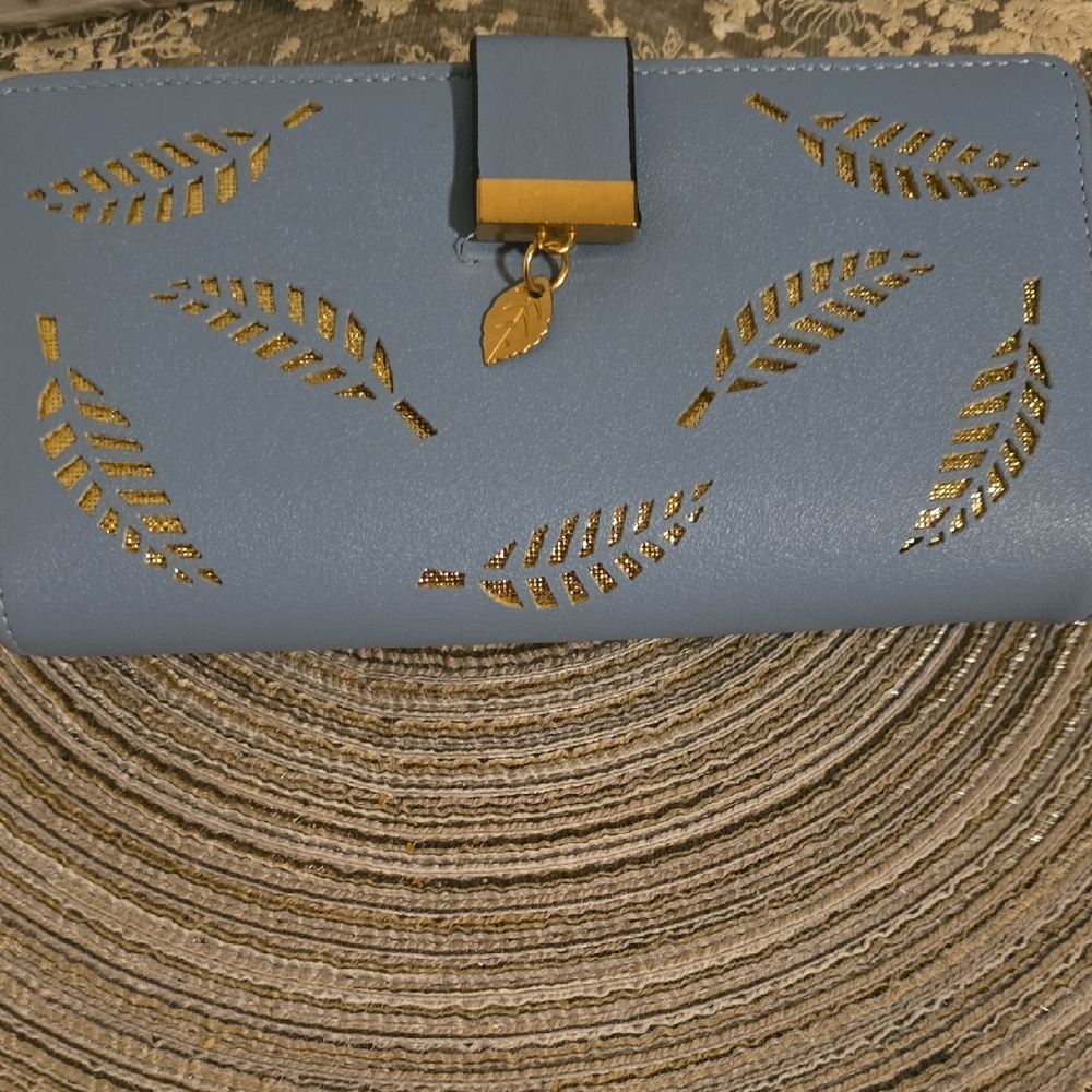 Blue and Gold Botanical Wallet with Clasp
